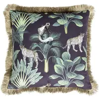 Mars & More kussen fluweel jungle panter zwart gouden franjes 45x45cm*