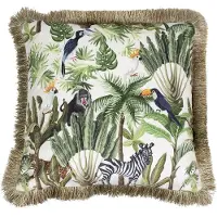 Mars & More kussen fluweel jungle toekan wit gouden franjes 45x45cm*