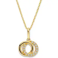 New Bling 9NBG-0769 Gouden ketting met Hangertje - Rondjes - Cirkels - Zirkonia - 8x8,3mm - Ankerschakel - 39+3+3cm - 14 Karaat - Goud