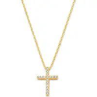 New Bling 9NBG-0747 Gouden ketting met Hangertje - Kruisje - Zirkonia - 12x8,5mm - Ankerschakel - 39+3+3cm - 14 Karaat - Goud