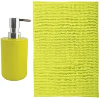 MSV badkamer droogloop mat - Milano - 40 x 60 cm - met bijpassend zeeppompje - limegroen - Badmatjes
