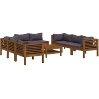 vidaXL 9-delige loungeset voor de tuin met kussens, gemaakt van massief acaciahout