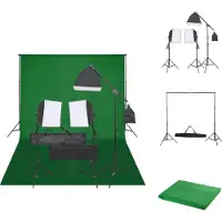 vidaXL Fotostudioset - - Verlichtingsset 3x 23W LED - 40x40cm - Met flexibel achtergrondsysteem - 210 cm statieven - Inclusief draagtas - Fotostudio Set