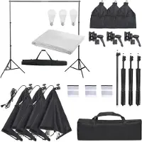 vidaXL Fotostudioset - Continuverlichting - 40x40cm softbox - Zwart - 78-210cm statieven - Achtergrondsets - 500x300cm wit - Draagtas - Fotostudio Set