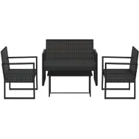 vidaXL 4-delige loungeset voor de tuin met kussens, zwart, van polyrotan