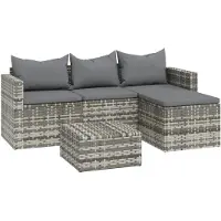 vidaXL 3-delige Loungeset met kussens poly rattan grijs