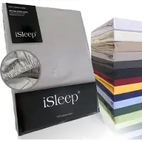 ISleep Katoen-Satijnen Hoeslaken - Hoge Hoek - Rondom Elastiek - Eenpersoons - 90x220+40 cm - Zilver