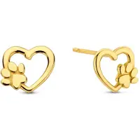 New Bling 9NBG-0729 Gouden Oorknopjes Hartje met Hondenpootje - Oorbellen - Hartje - 6,5x7,3mm - Oorstekers - 14 Karaat - Goud