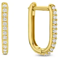 New Bling 9NBG-0754 Gouden Oorringen met Zirkonia - Oorbellen - 14 Karaat - Rechthoek - 12,2x10mm - 1,6mm Breed - Zirkonia Steentjes - Scharnier - Goud