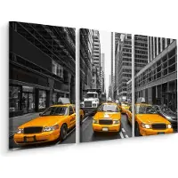 Karo-art Schilderij - Gele taxi's in New York, USA, 3 luik, premium print