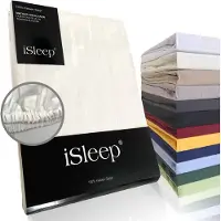 ISleep Katoen-Satijnen Hoeslaken - Hoge Hoek - Rondom Elastiek - Litsjumeaux - 180x210+40 cm - Licht Beige