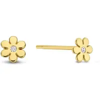 New Bling 9NBG-0718 Gouden Oorknopjes Bloem - Oorbellen - Bloem - 3,7mm - Zirkonia - Oorstekers - 14 Karaat - Goud