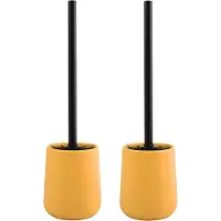 Spirella MSV Toiletborstel in houder/wc - 2x - borstel Malmo - keramiek/rvs - geel/zwart - 39 x 10 cm - Toiletborstels