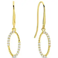 New Bling 9NBG-0743 Gouden oorbellen met Zirkonia - Oorhanger - Ovaal - 13x6mm - Zirkonia - 23mm Lengte - 14 Karaat - Goud