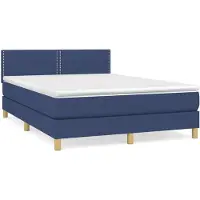vidaXL Boxspring met matras stof blauw 140x200 cm
