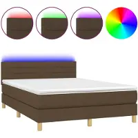 vidaXL Boxspringbed met matras en LED-verlichting, donkerbruin, 140x190 cm, stof