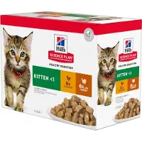 Hill's Pet Nutrition Kitten Poultry Selection nat kattenvoer kip kalkoen maaltijdzakje combipack 1 doos (12 x 85 g)