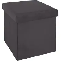 Atmosphera Poef Tess velvet 38x38cm - Opvouwbaar - Donkergrijs