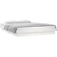 vidaXL Massief houten bed met LED-verlichting, wit, 135x190 cm