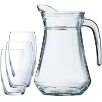 Luminarc karaf schenkkan van glas 1300 ml met 6x stuks Versailles luxe waterglazen - Drinkglazen