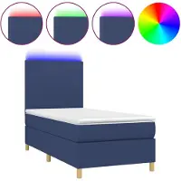 vidaXL Boxspringbed met matras en LED-verlichting (blauw), 90x190 cm, gestoffeerd