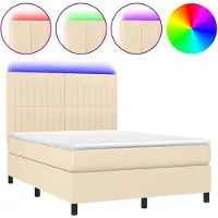vidaXL Boxspringbed met matras en LED-verlichting, crème kleur, 140x200 cm, gestoffeerd