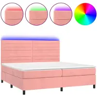 vidaXL Boxspringbed met matras en LED-verlichting, roze, 200x200 cm, fluweel