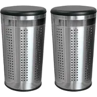 Spirella MSV Wasmand Dubai- 2x - rvs metaal - zwarte deksel - 46 liter compartiment - 35 x 60 cm - Wasmanden