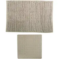 MSV Douche anti-slip mat en droogloop mat - Sevilla badkamer set - rubber/microvezel - beige - Badmatjes