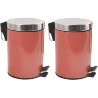 Spirella MSV Prullenbak/pedaalemmer - 2x - metaal - terracotta - 3 liter - 17 x 25 cm - Badkamer/toilet - Pedaalemmers