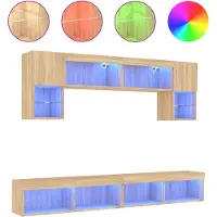 vidaXL 6-delige Tv-wandmeubelset met LED bewerkt hout sonoma eiken