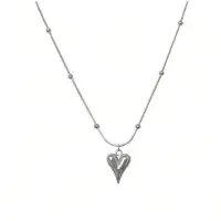 Yehwang Ketting - hartje - hanger - dots collier - verstelbaar - 40 tot en met 45 cm - rvs - zilver kleur - stevig - trend - love - verkleuren niet