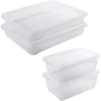 Hega hogar 4x Voedsel plastic bewaarbakjes hoog/diep 1 en laag 1,5 liter transparant - Vershoudbakjes