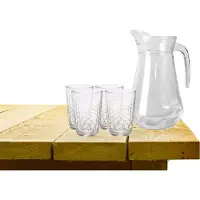 Excellent houseware karaf schenkkan glas 1000 ml met 6x stuks waterglazen - Drinkglazen