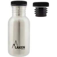 Laken RVS fles 0,5L Basic Steel Bottle - Black screw cap,
