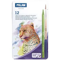 Milan Holzfreie Aquarellstifte 12 Farben + Pinsel