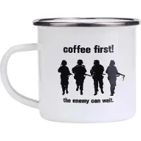 Fostex Emaille beker soldaten wit - Coffee First!