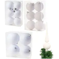 Cosy & Trendy Kerstversiering set glitter kerstballen en piek wit 6 - 8 -10 cm - pakket van 51x stuks - Kerstbal
