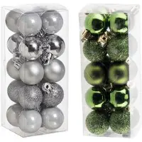 Cosy & Trendy Kleine kunststof kerstversiering 40x stuks set en 3 cm kerstballen in het zilver en appelgroen - Kerstbal