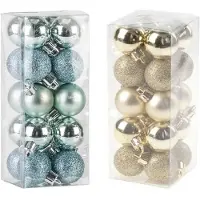 Cosy & Trendy Kleine kunststof kerstversiering 40x stuks set en 3 cm kerstballen in het goud en mintgroen - Kerstbal