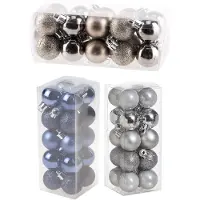 Cosy & Trendy Kleine kunststof kerstversiering 60x stuks set en 3 cm kerstballen in het zilver-champagne-blauw - Kerstbal