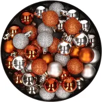 Cosy & Trendy Kleine kunststof kerstversiering 40x stuks set en 3 cm kerstballen in het zilver en oranje - Kerstbal