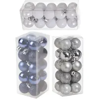 Cosy & Trendy Kleine kunststof kerstversiering 60x stuks set en 3 cm kerstballen in het zilver-wit-blauw - Kerstbal