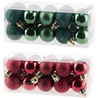 Cosy & Trendy Kleine kunststof kerstballen 40x stuks set 3 cm in donkerrood en groen - Kerstbal
