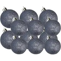 Cosy & Trendy Kerstversiering set glitter kerstballen donkerblauw 6 - 8 cm - pakket van 30x stuks - Kerstbal