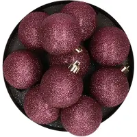 Cosy & Trendy Kerstversiering set glitter kerstballen Aubergine roze 6 - 8 cm - pakket van 30x stuks - Kerstbal