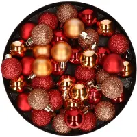 Cosy & Trendy Kleine kunststof kerstversiering 40x stuks set en 3 cm kerstballen in het koper en rood - Kerstbal