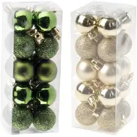 Cosy & Trendy Kleine kunststof kerstversiering 40x stuks set en 3 cm kerstballen in het goud en appelgroen - Kerstbal