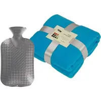Merkloos Fleece deken/plaid - turquoise - 130 x 170 cm - kruik - 2 liter - Plaids