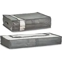 Zeller Dekbed/kussen opberghoezen set grijs met venster 103 en 70 cm - Opberghoezen